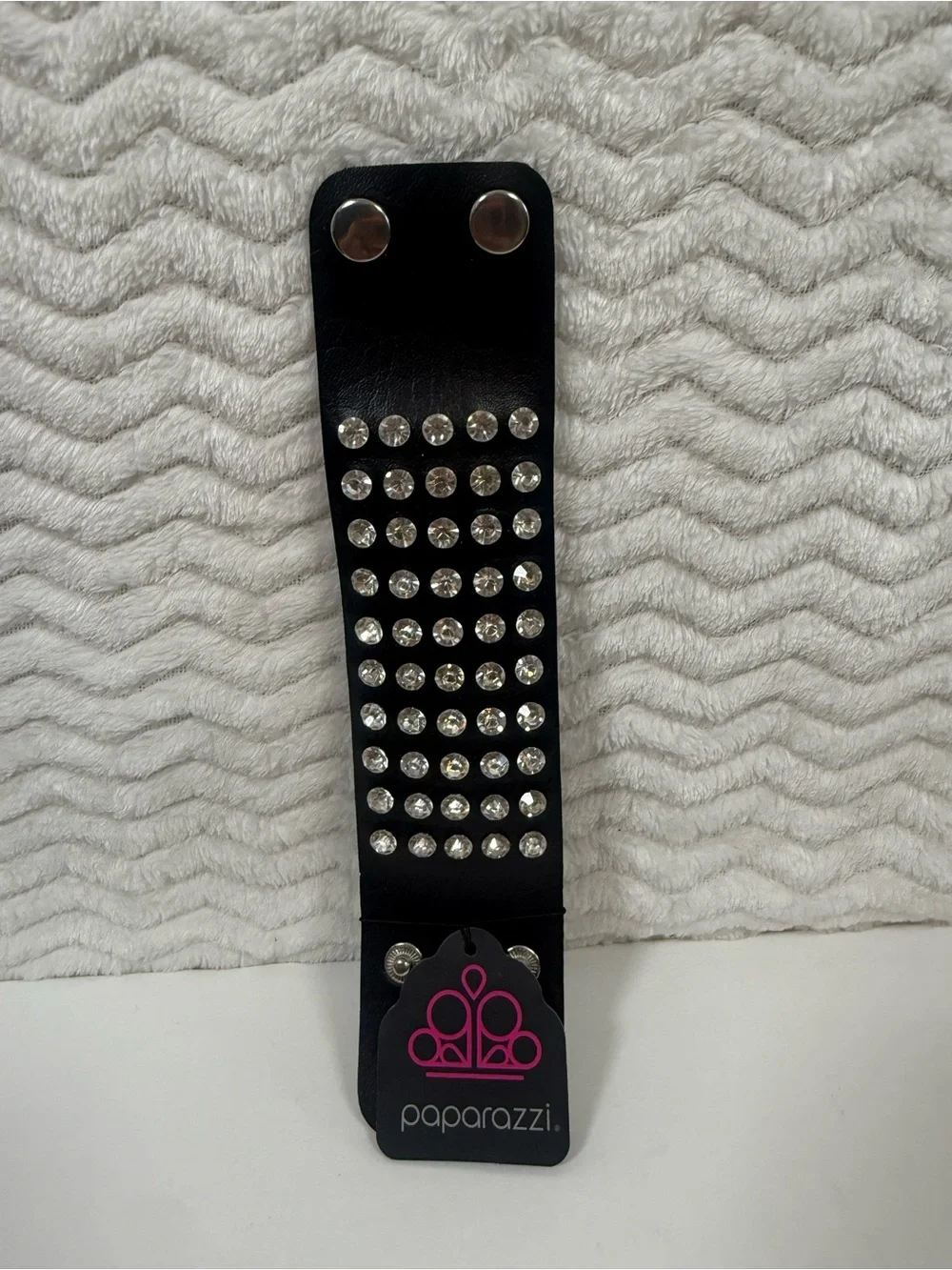 Paparazzi Black Leather Cuff Bracelet with Clear Studs so so awesome 😎